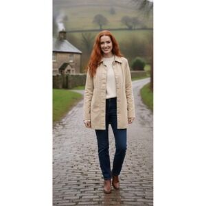 Coach‎ 1941 Women's Large Beige Short Trench Coat Signature Logo Lining Flawed*